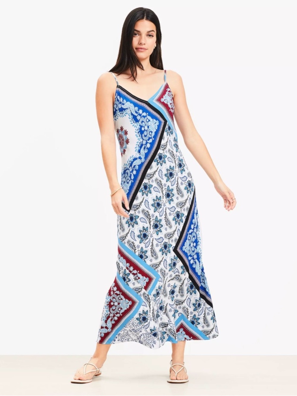 LOFT Blue, White & Red Floral Maxi Slip Dress - Picture 1 of 9